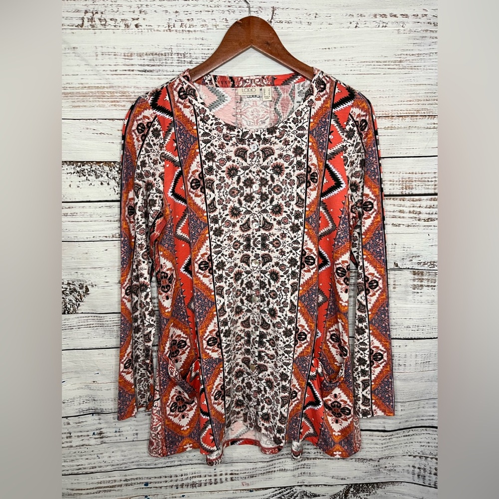 LOGO Lori Goldstein Tunic Women Plus Size Medium Multicolor Geometric Pockets